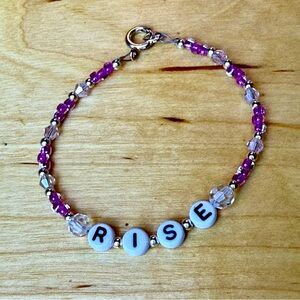 RISE Handcrafted Letter beaded bracelet pink & clear  crystal letter beads